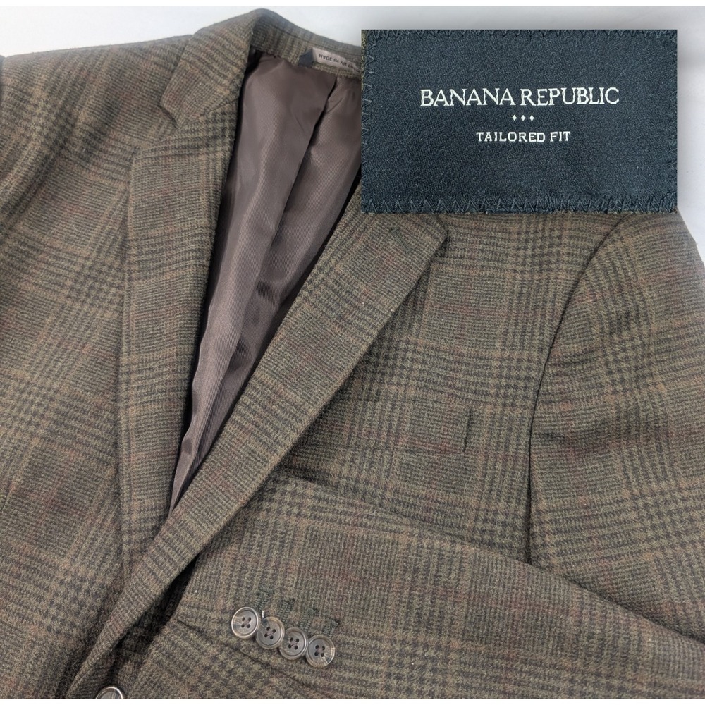 Banana Republic Blazer 40R 42" Wool Blend Heavy Flannel Glenn Plaid Green
